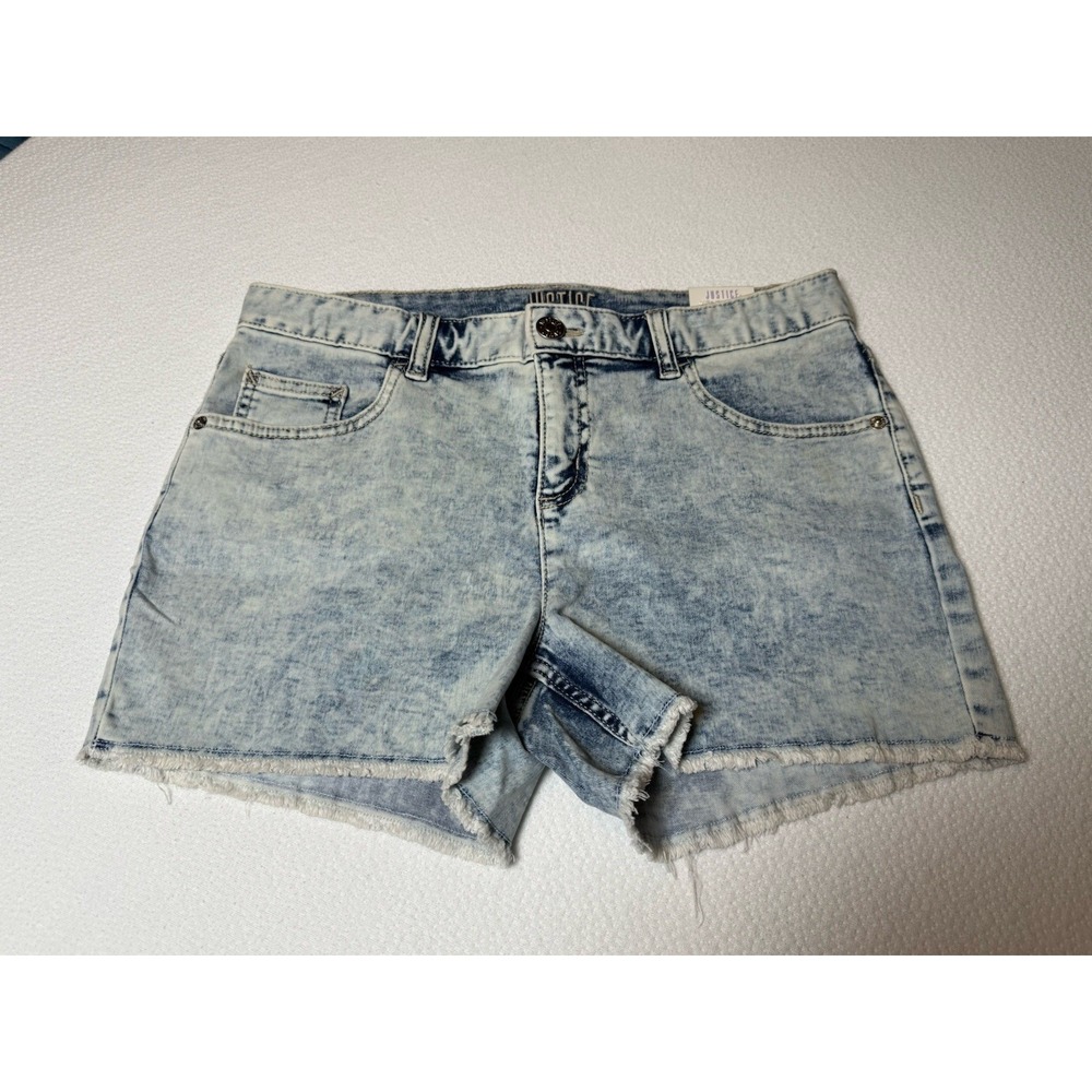 Justice Light Wash Denim Shorts Womens 18 Plus High Rise Frayed Hem‎